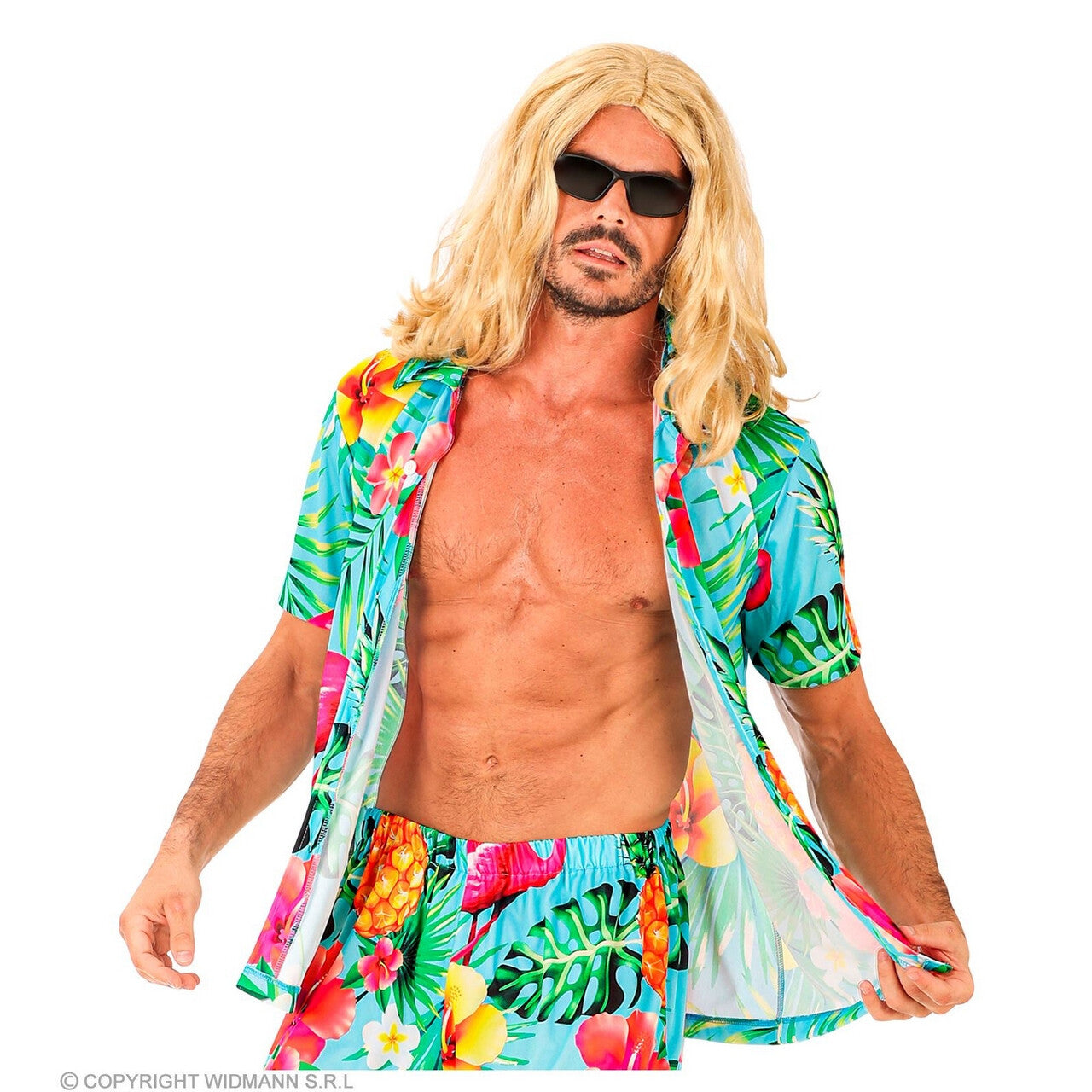 Op deze afbeelding zie je een Kostuums, van het merk Widmann. Flamin Go Tropical Party Shirt Man