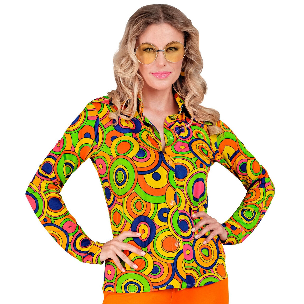 Op deze afbeelding zie je een Kostuums, van het merk Widmann. Love The 70s Shirt Longplay Circles Vrouw