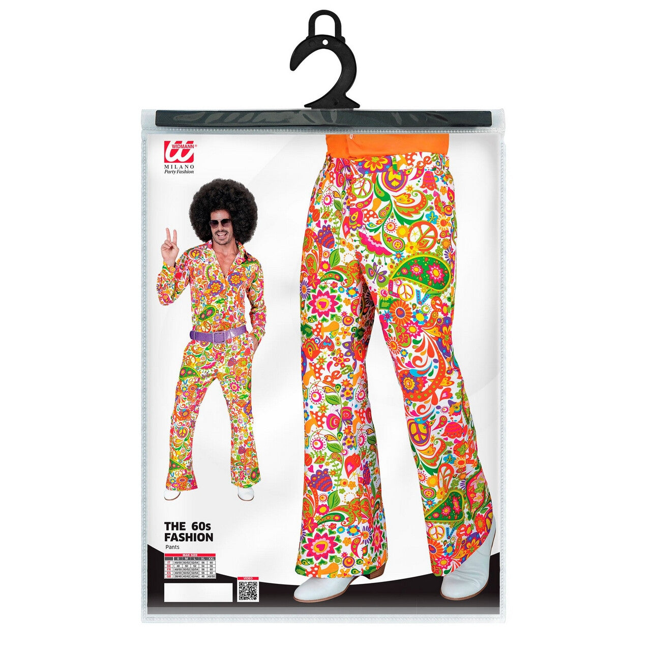 Op deze afbeelding zie je een Kostuums, van het merk Widmann. Super 60s Peace And Flower Wijde Pijpen Broek Man