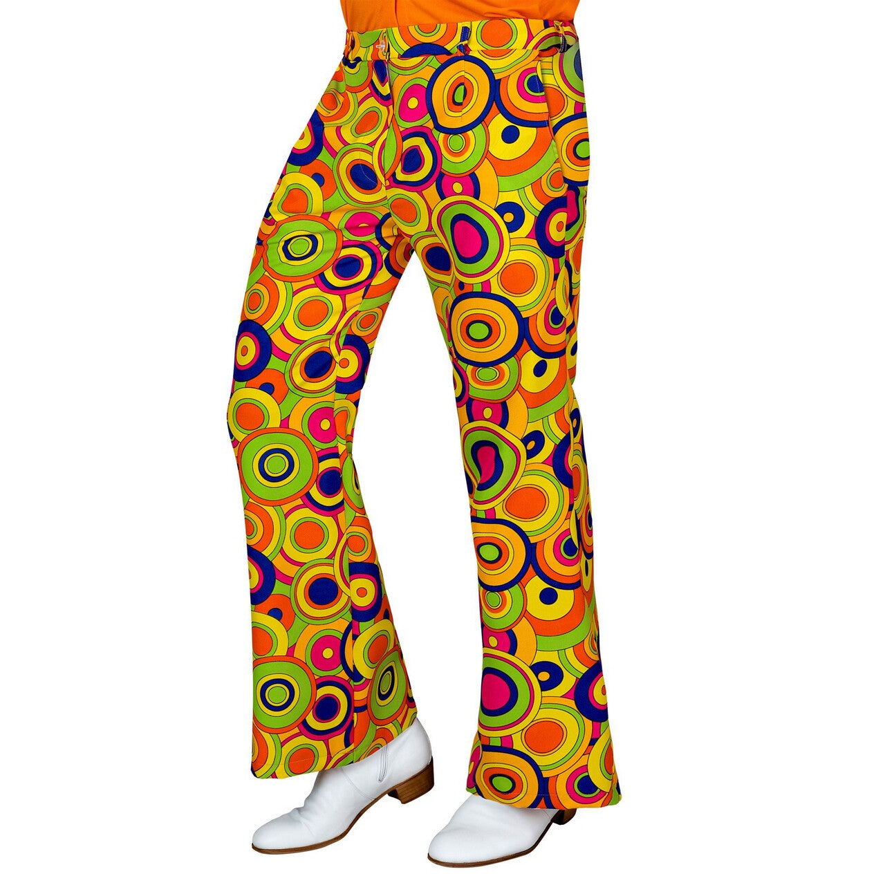 Op deze afbeelding zie je een Kostuums, van het merk Widmann. Love The 70s Longplay Circles Wijde Pijpen Broek Man