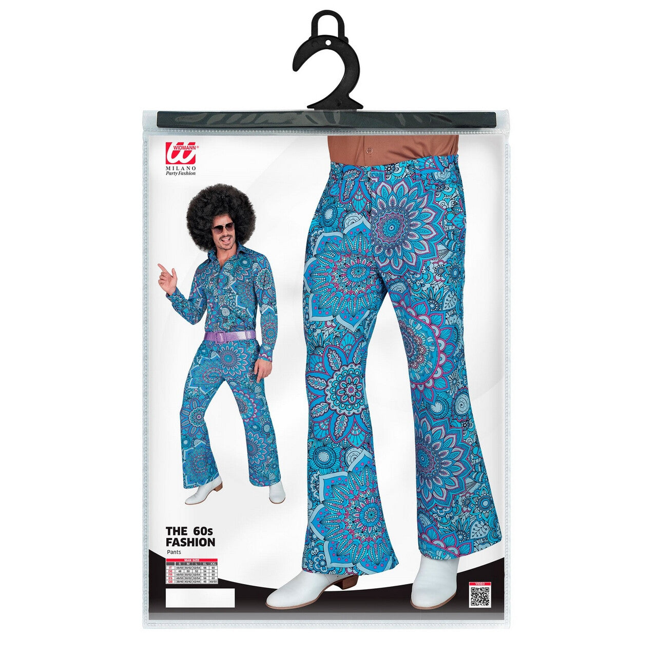 Op deze afbeelding zie je een Kostuums, van het merk Widmann. Super 60s Mandala Blue Wijde Pijpen Broek