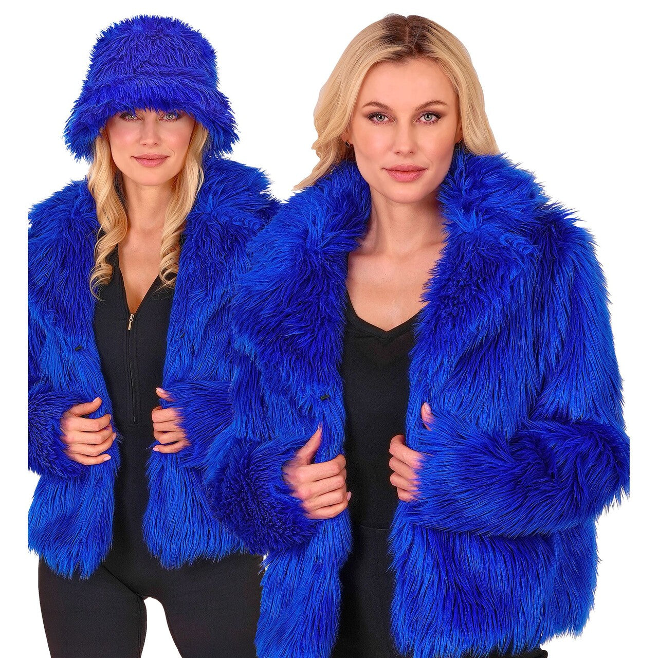 Op deze afbeelding zie je een Kostuums, van het merk Widmann. Kobalt Blauwe Bontjas Vrouw