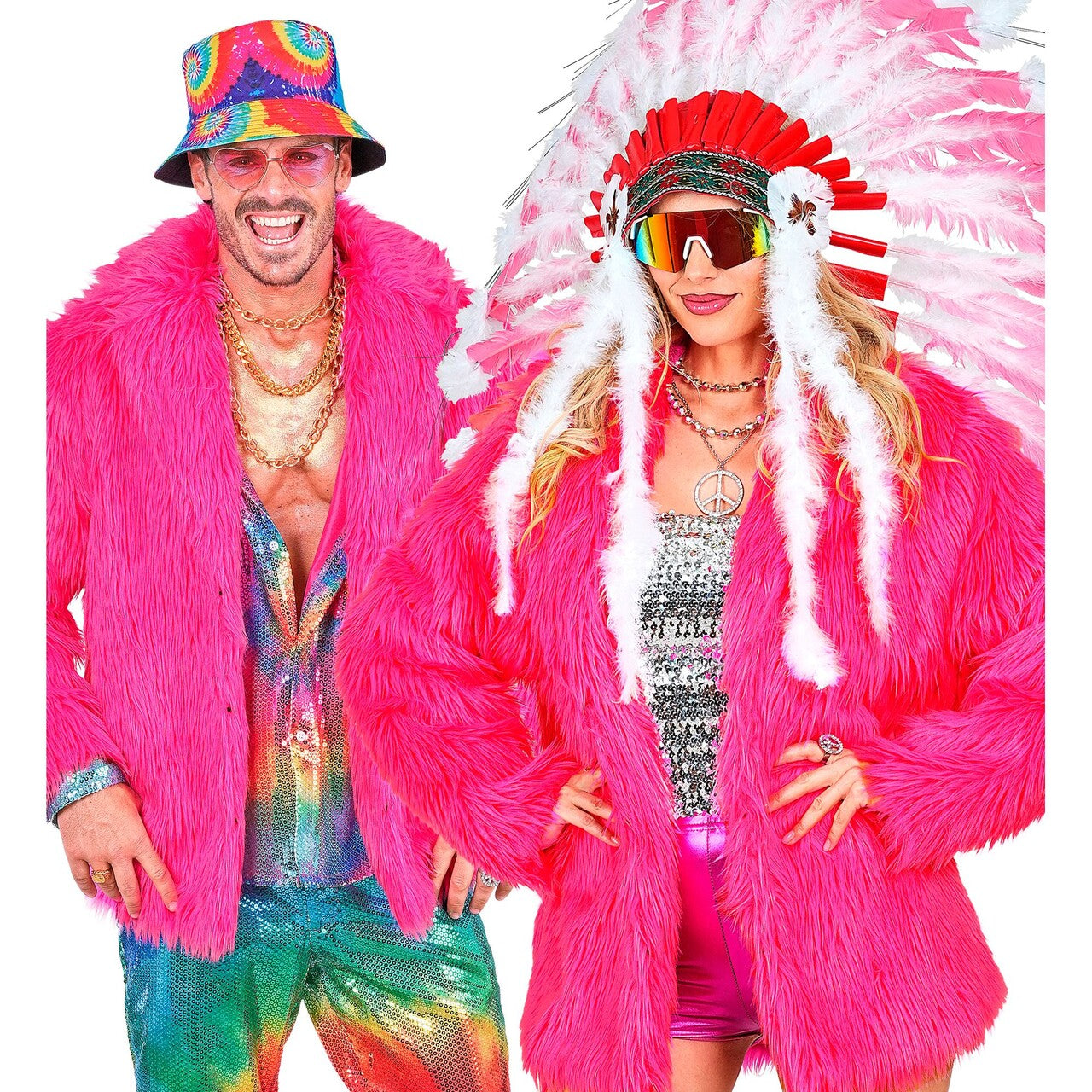 Op deze afbeelding zie je een Kostuums, van het merk Widmann. Crazy In Pink Bontjas