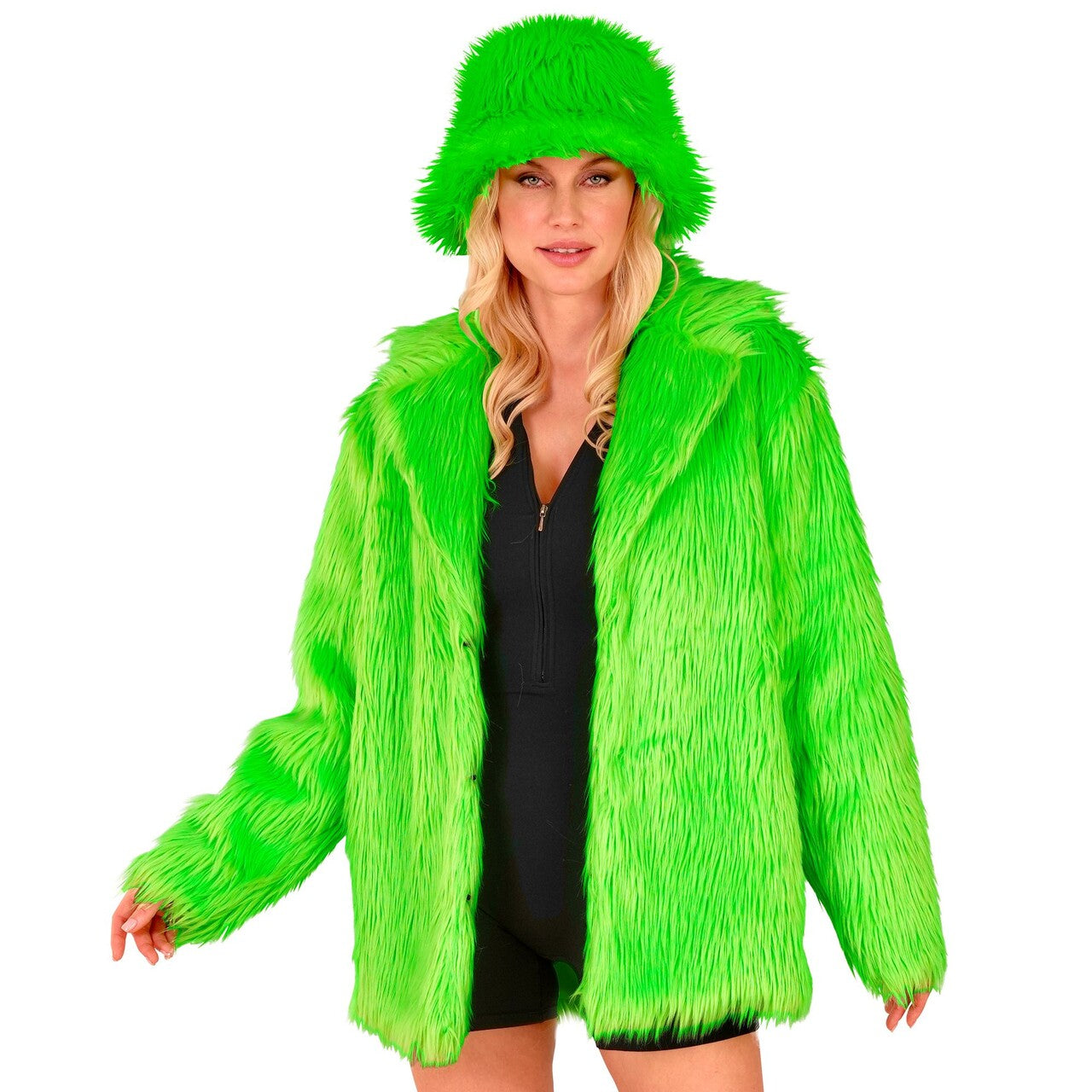 Op deze afbeelding zie je een Kostuums, van het merk Widmann. Gifgroene Pooier Bontjas