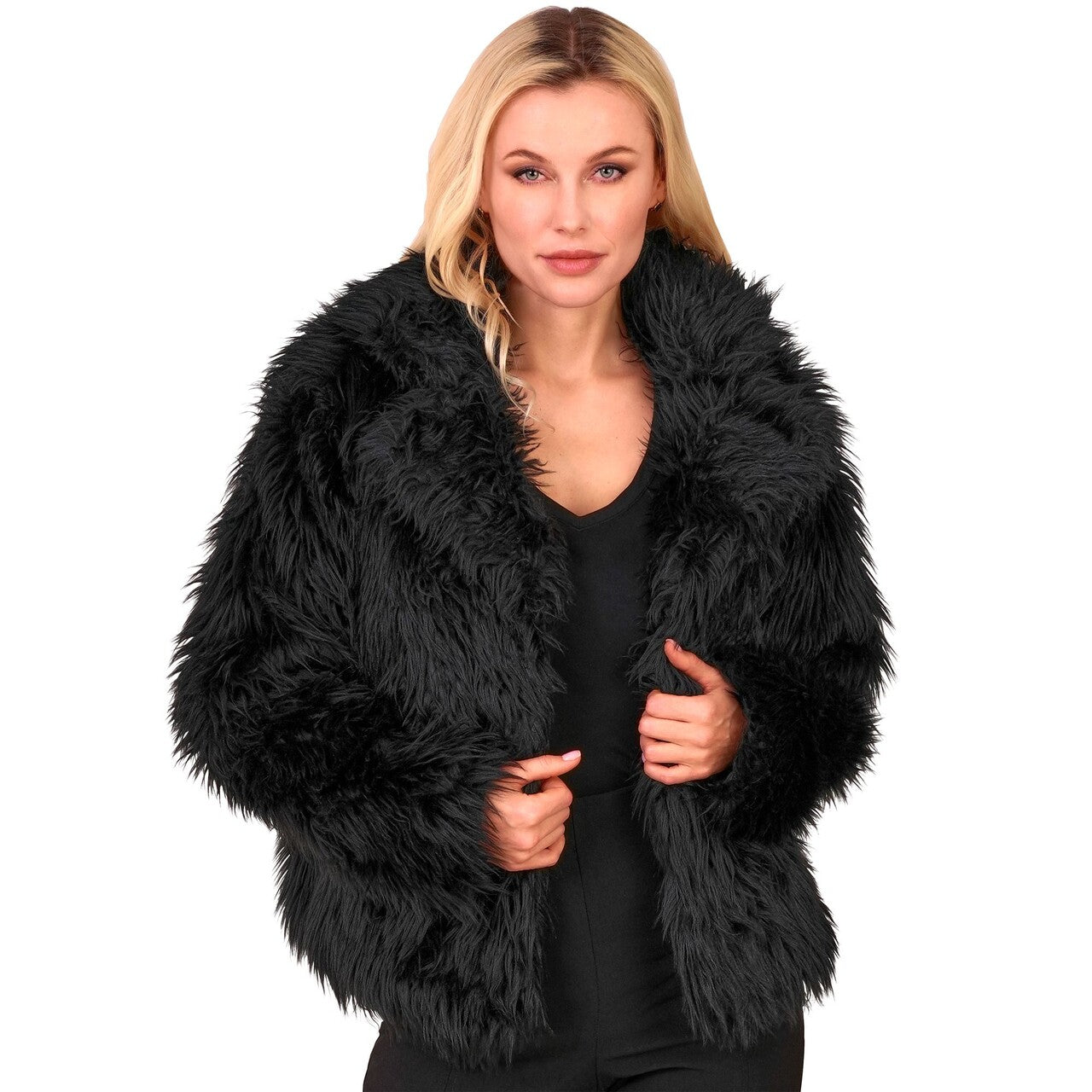 Op deze afbeelding zie je een Kostuums, van het merk Widmann. Zwarte Bontjas Style Icon Vrouw
