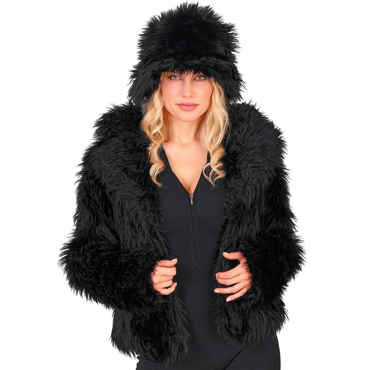 Op deze afbeelding zie je een Kostuums, van het merk Widmann. Zwarte Bontjas Style Icon Vrouw