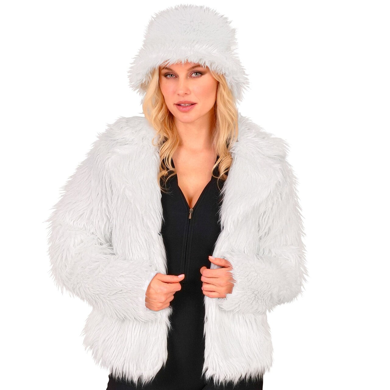 Op deze afbeelding zie je een Kostuums, van het merk Widmann. Witte Bontjas Hot In White Vrouw