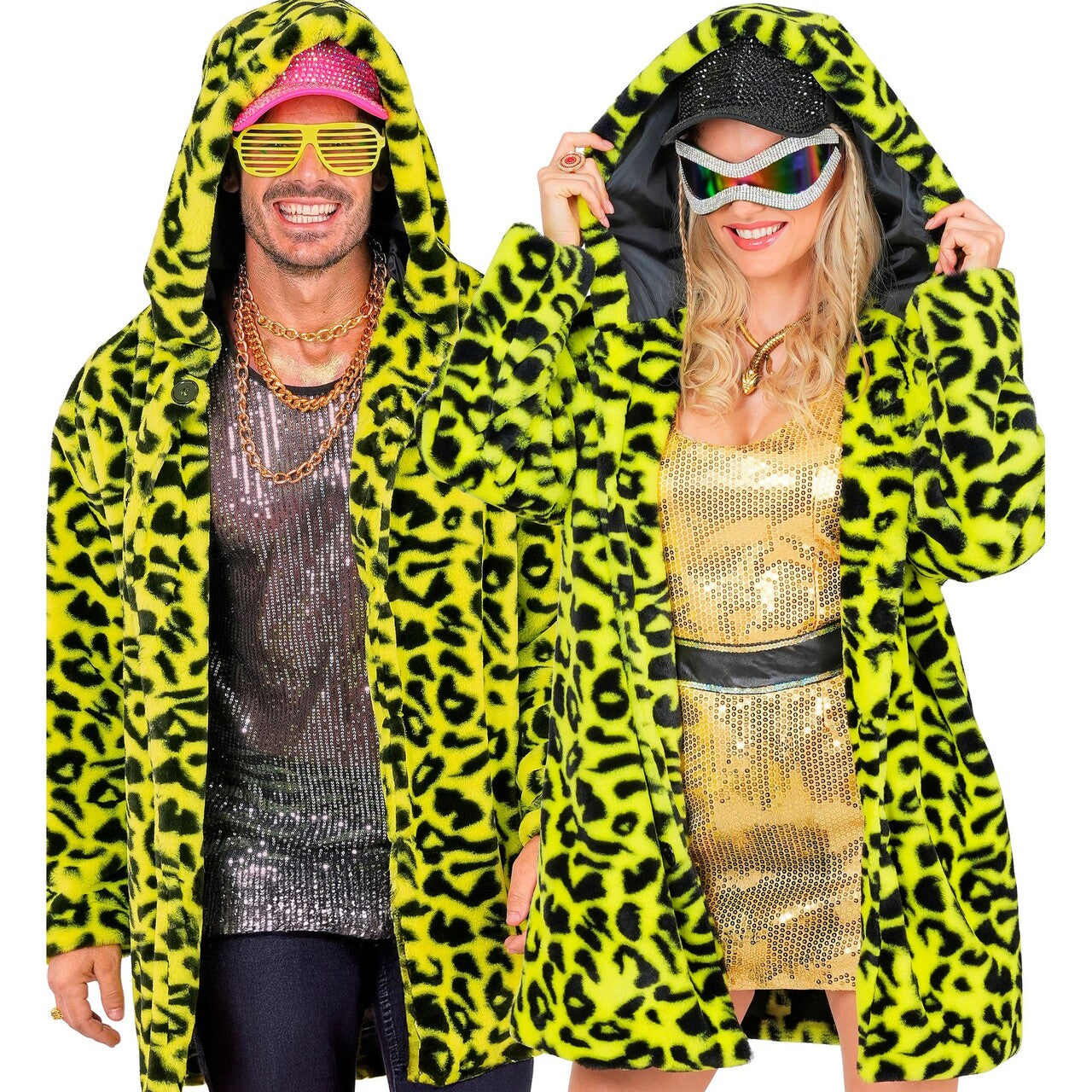 Op deze afbeelding zie je een Kostuums, van het merk Widmann. Bontjas Met Capuchon Crazy Animal Party Geel
