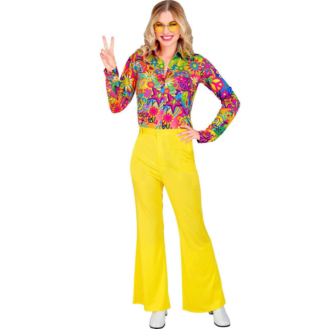 Op deze afbeelding zie je een Kostuums, van het merk Widmann. Jaren 70 Soul Broek Bright Yellow Vrouw