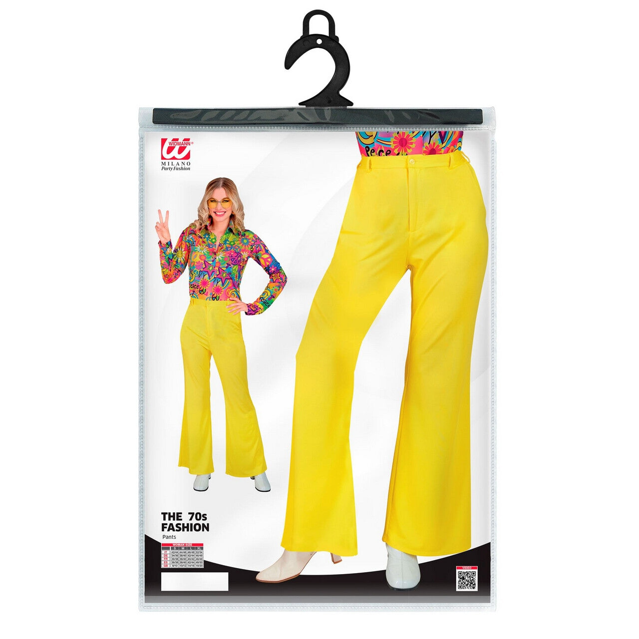 Op deze afbeelding zie je een Kostuums, van het merk Widmann. Jaren 70 Soul Broek Bright Yellow Vrouw