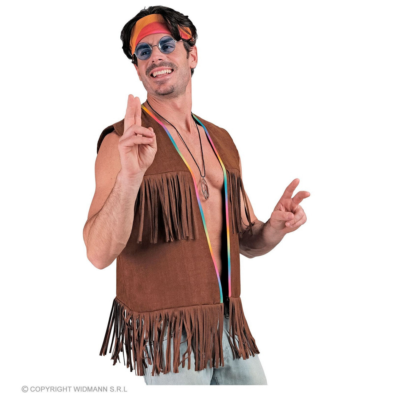 Op deze afbeelding zie je een Kostuums, van het merk Widmann. Hippie Western Vest Met Franjes Bruin Man