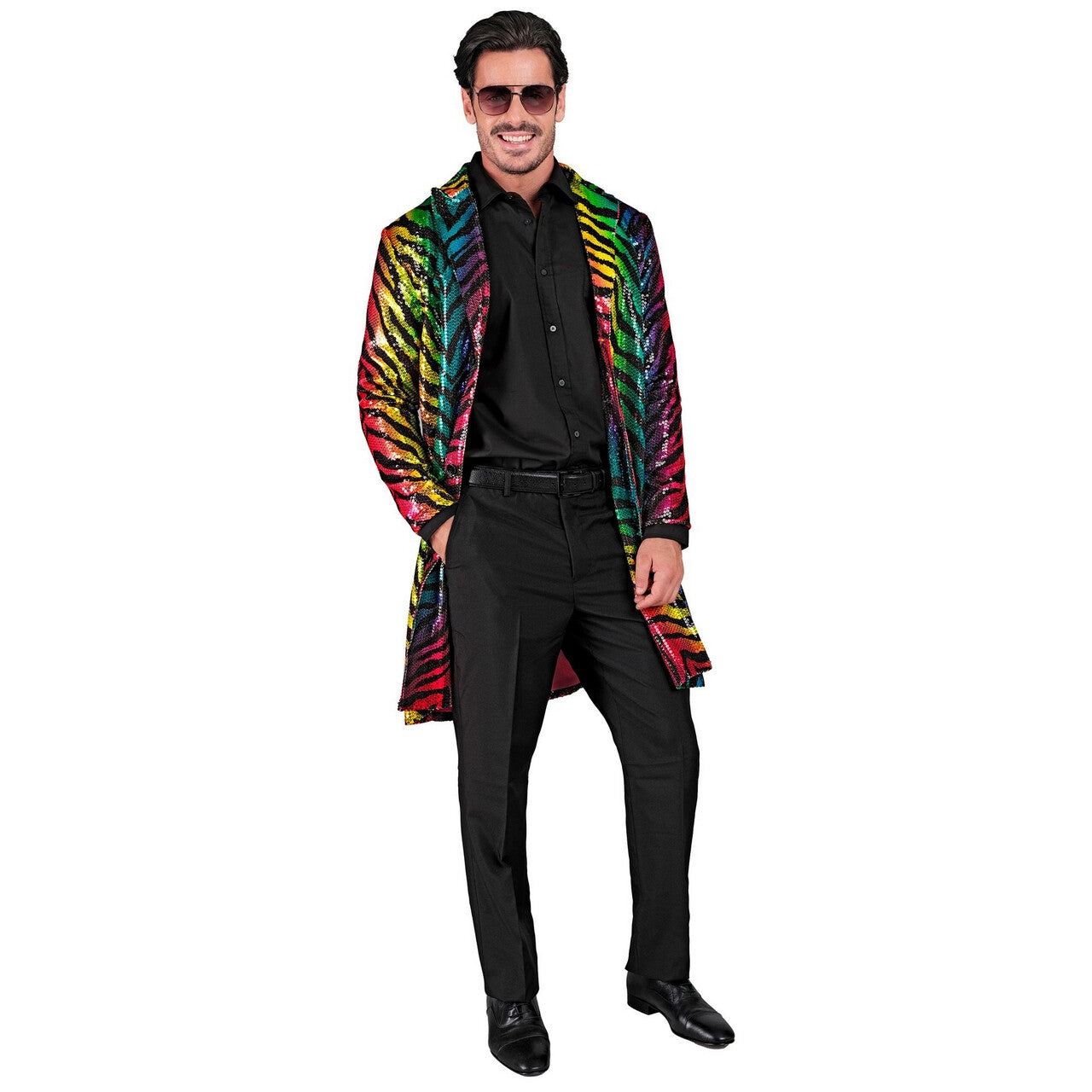 Op deze afbeelding zie je een Kostuums, van het merk Widmann. Pailletten Jas Rainbow Party Tiger