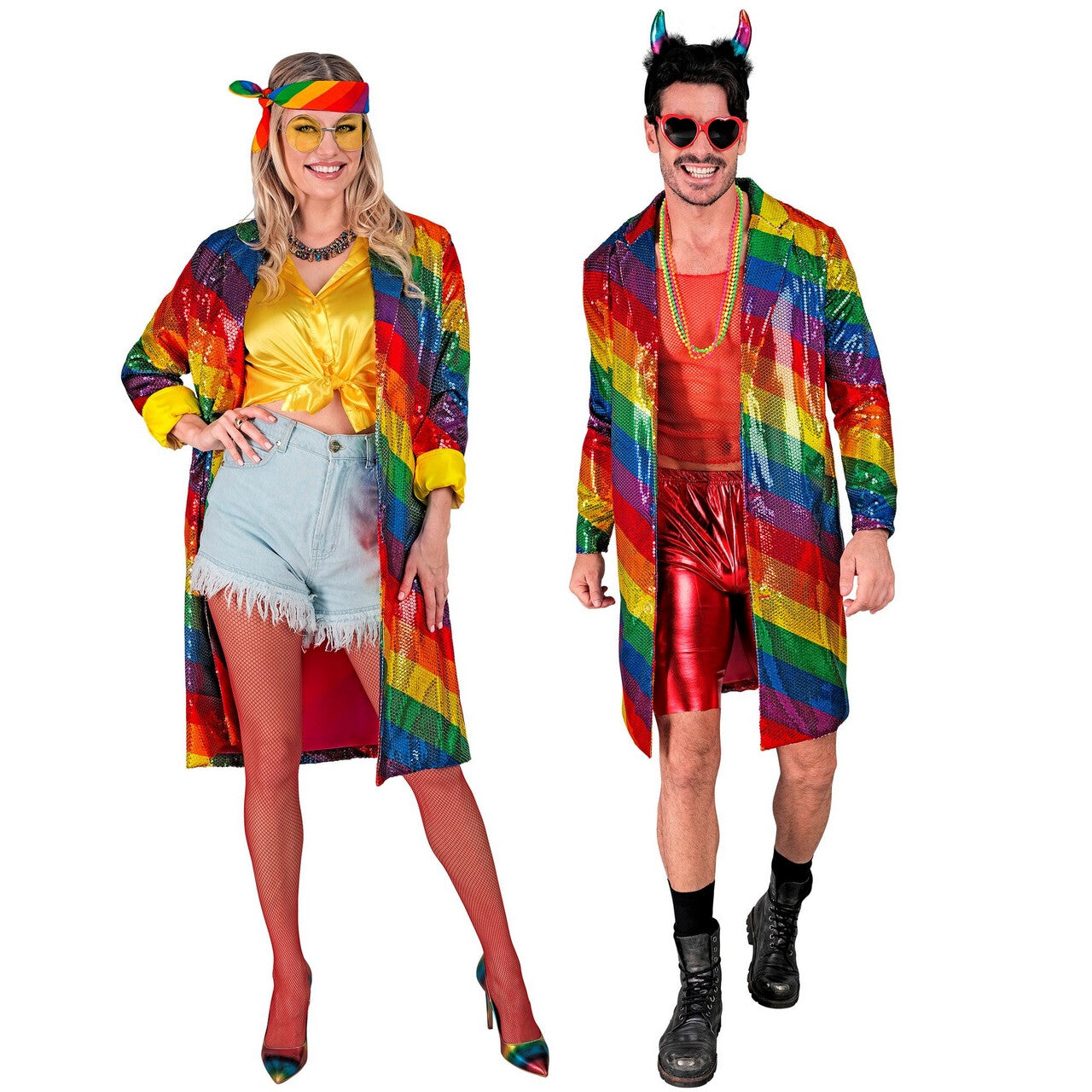 Op deze afbeelding zie je een Kostuums, van het merk Widmann. Pailletten Regenboog Strepen Jas