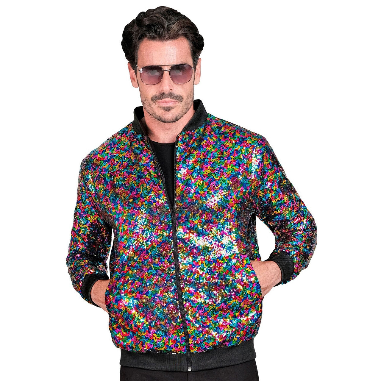 Op deze afbeelding zie je een Kostuums, van het merk Widmann. Happy Confetti Bomberjack Pailletten