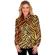 Op deze afbeelding zie je een Kostuums, van het merk Widmann. Pailletten Blouse Tigerwild Vrouw