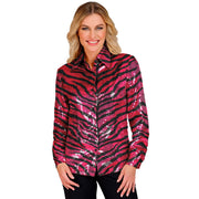 Op deze afbeelding zie je een Kostuums, van het merk Widmann. Pailletten Blouse Tijger Topper Roze Vrouw