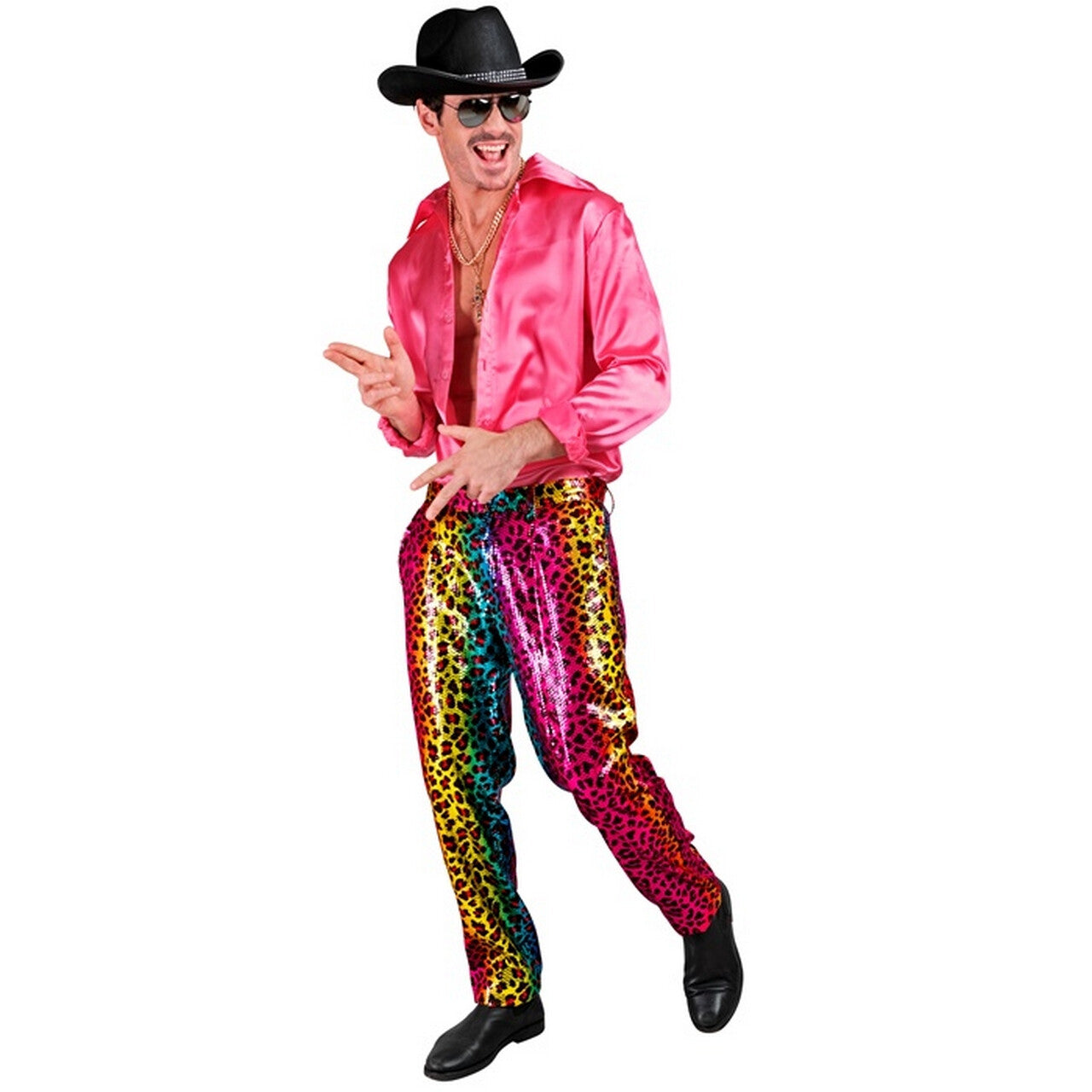 Op deze afbeelding zie je een Kostuums, van het merk Widmann. Super Foute Regenboog Luipaardprint Broek Man