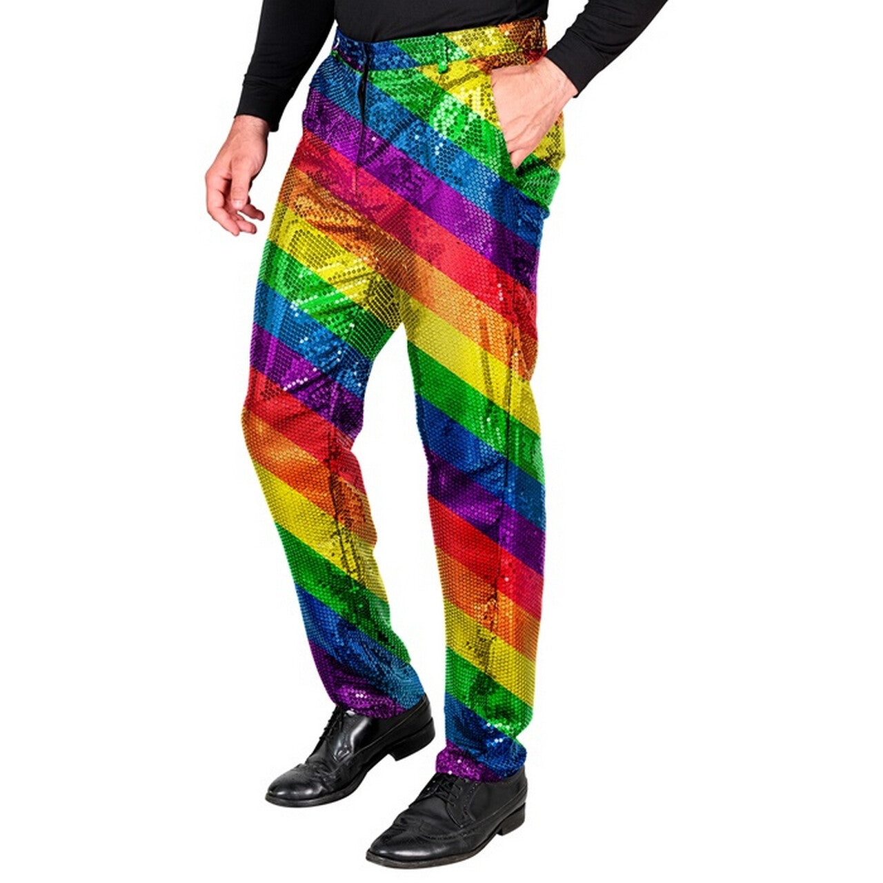Op deze afbeelding zie je een Kostuums, van het merk Widmann. Happy Rainbow Broek Man