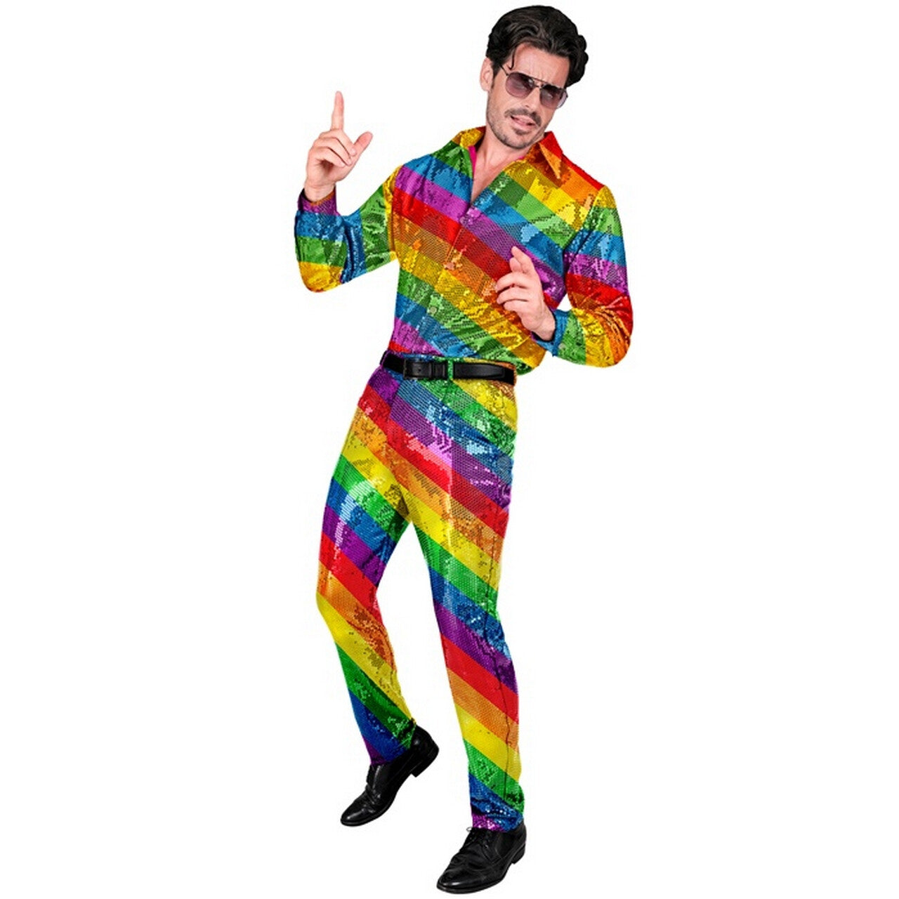 Op deze afbeelding zie je een Kostuums, van het merk Widmann. Happy Rainbow Broek Man