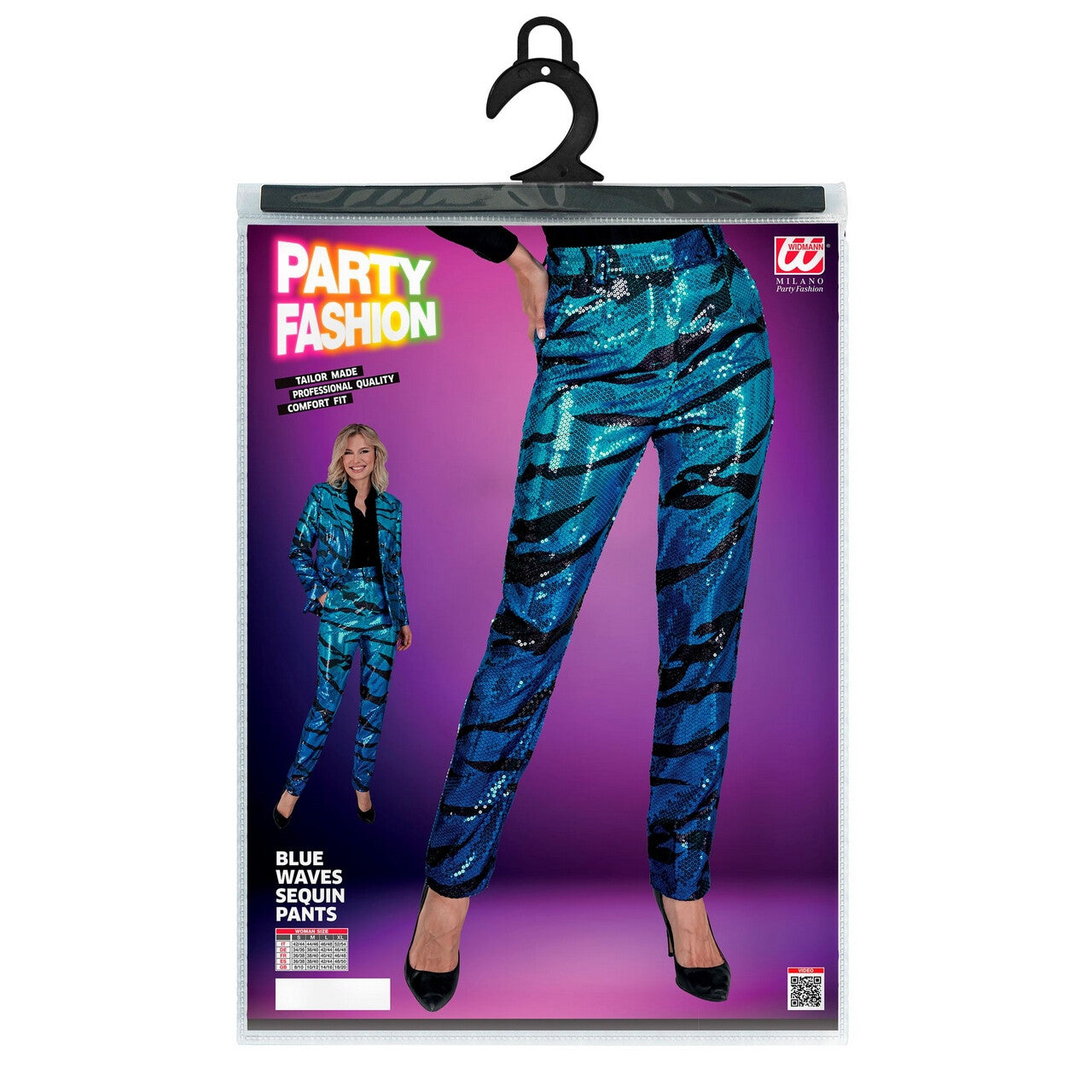 Op deze afbeelding zie je een Kostuums, van het merk Widmann. Pailletten Broek Avator Blue Waves Vrouw
