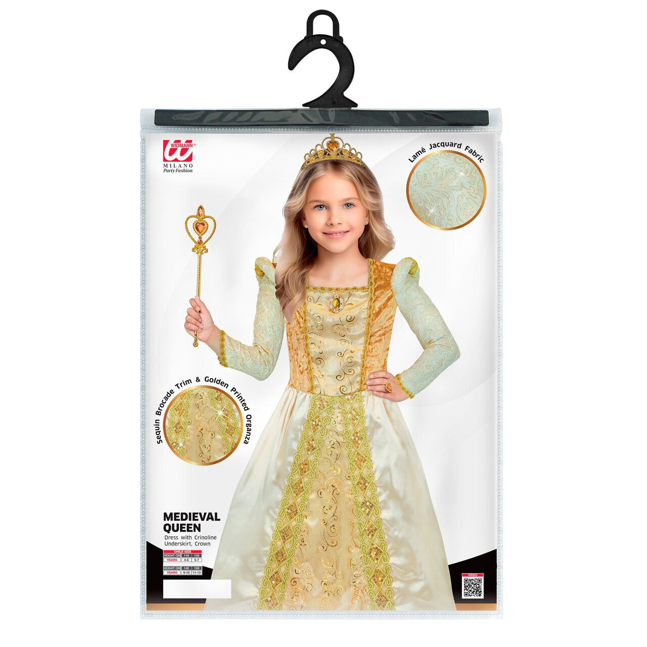 Op deze afbeelding zie je een Kostuums, van het merk Widmann. Wonderschone Prinses Goldy Meisje Kostuum