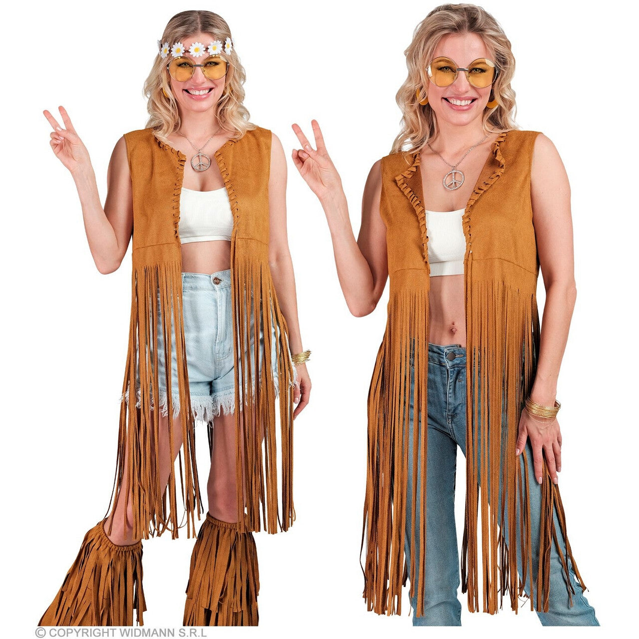 Op deze afbeelding zie je een Kostuums, van het merk Widmann. Hippie Vest Met Superlange Franjes Vrouw