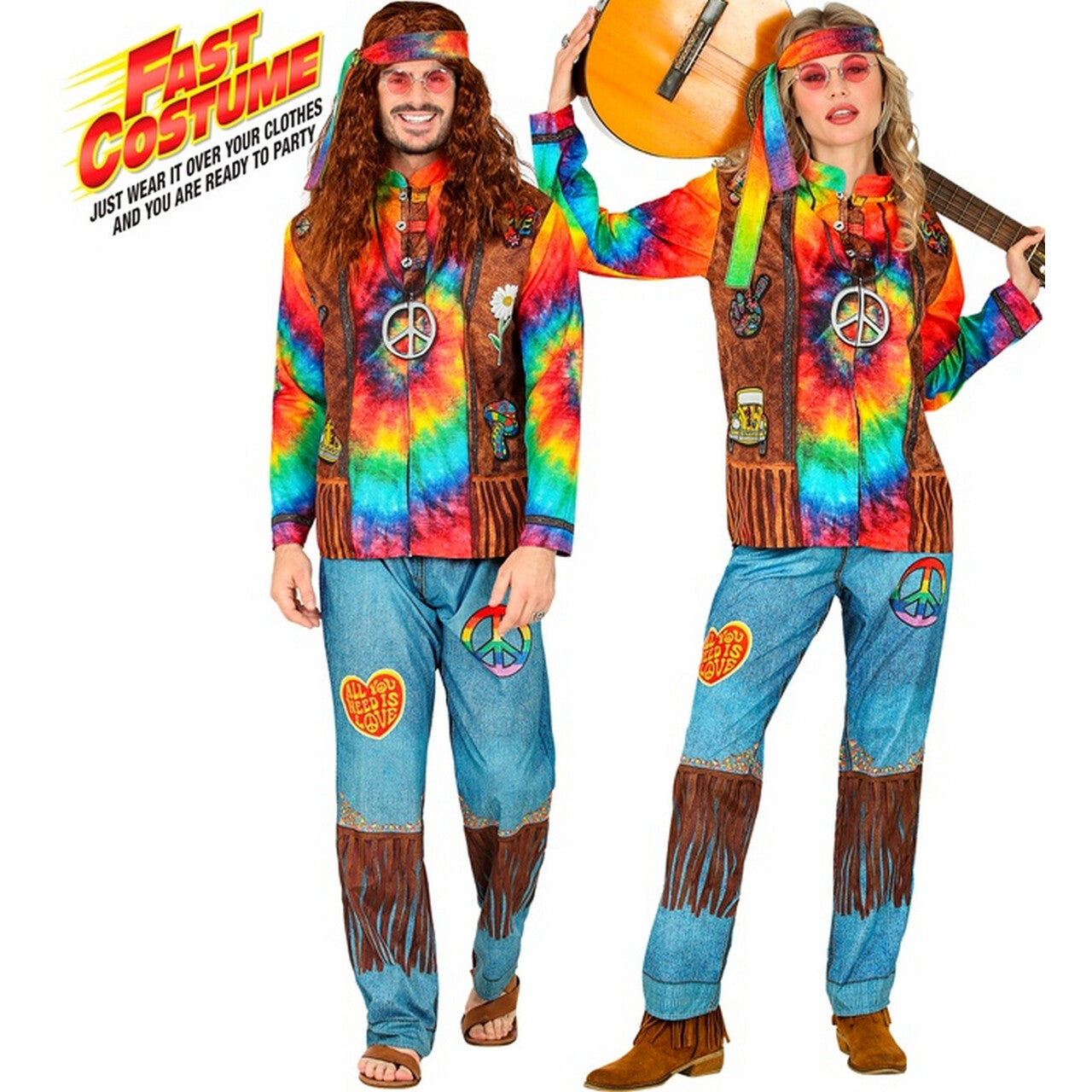 Op deze afbeelding zie je een Kostuums, van het merk Widmann. Hippie Karma Karel Kostuum