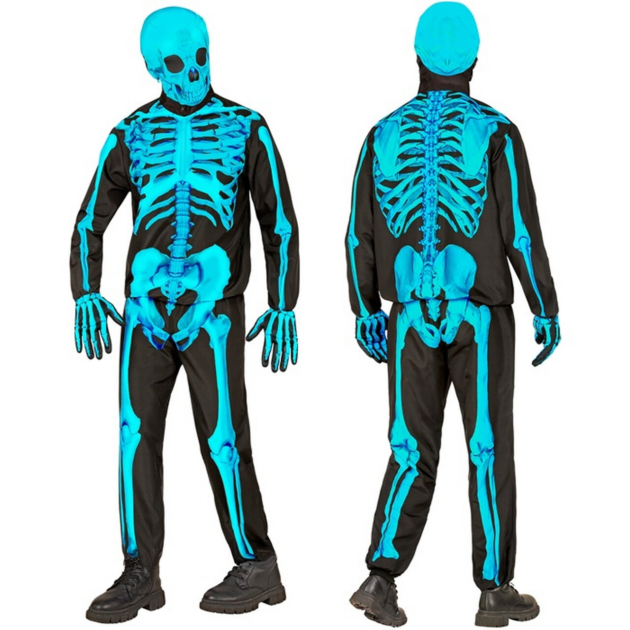 Op deze afbeelding zie je een Kostuums, van het merk Widmann. Neon Blauwe Skelet Kind Kostuum