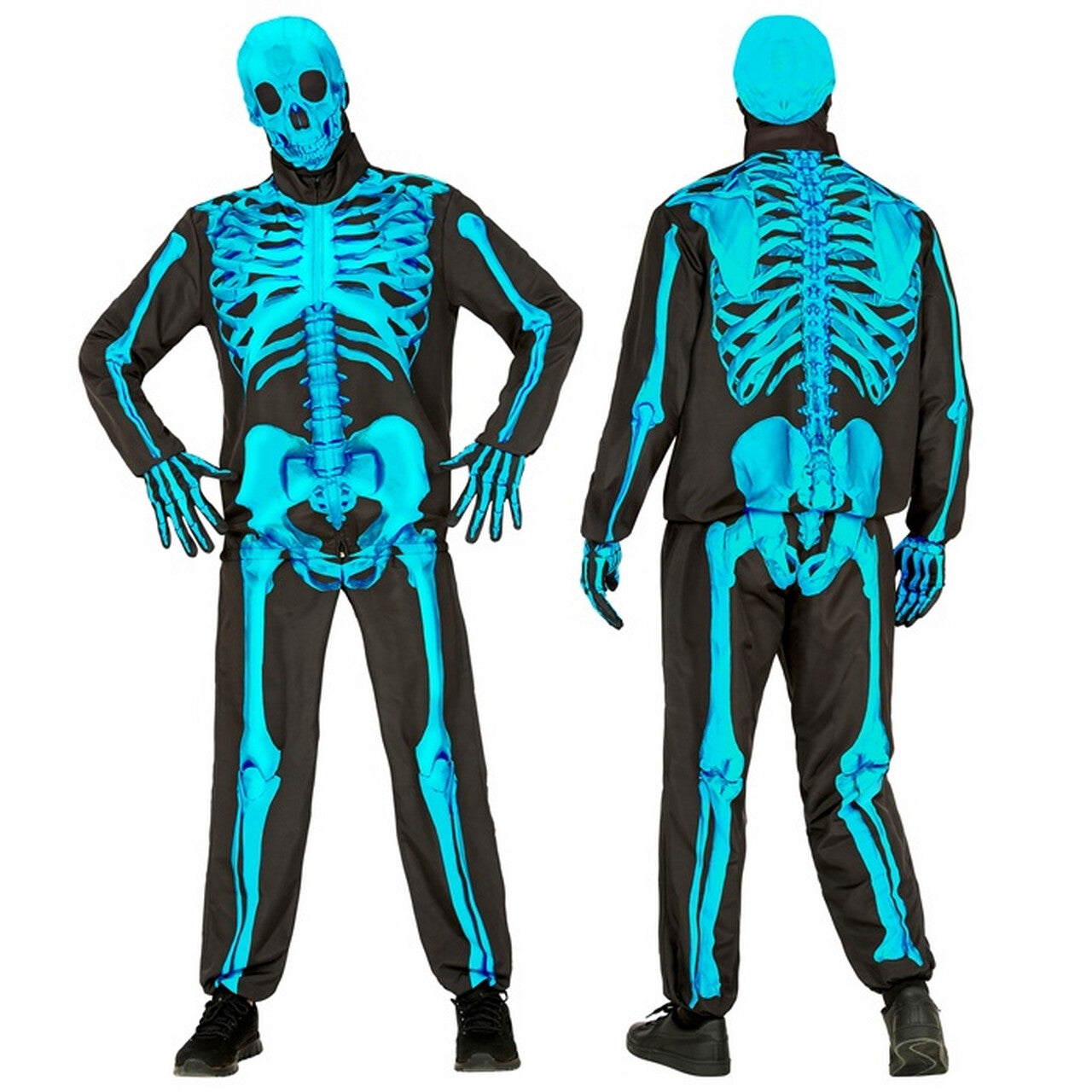 Op deze afbeelding zie je een Kostuums, van het merk Widmann. Neon Skelet Blauw Kostuum