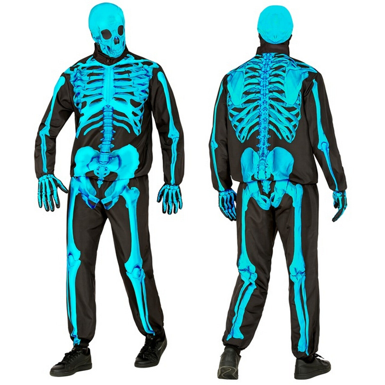 Op deze afbeelding zie je een Kostuums, van het merk Widmann. Neon Skelet Blauw Kostuum