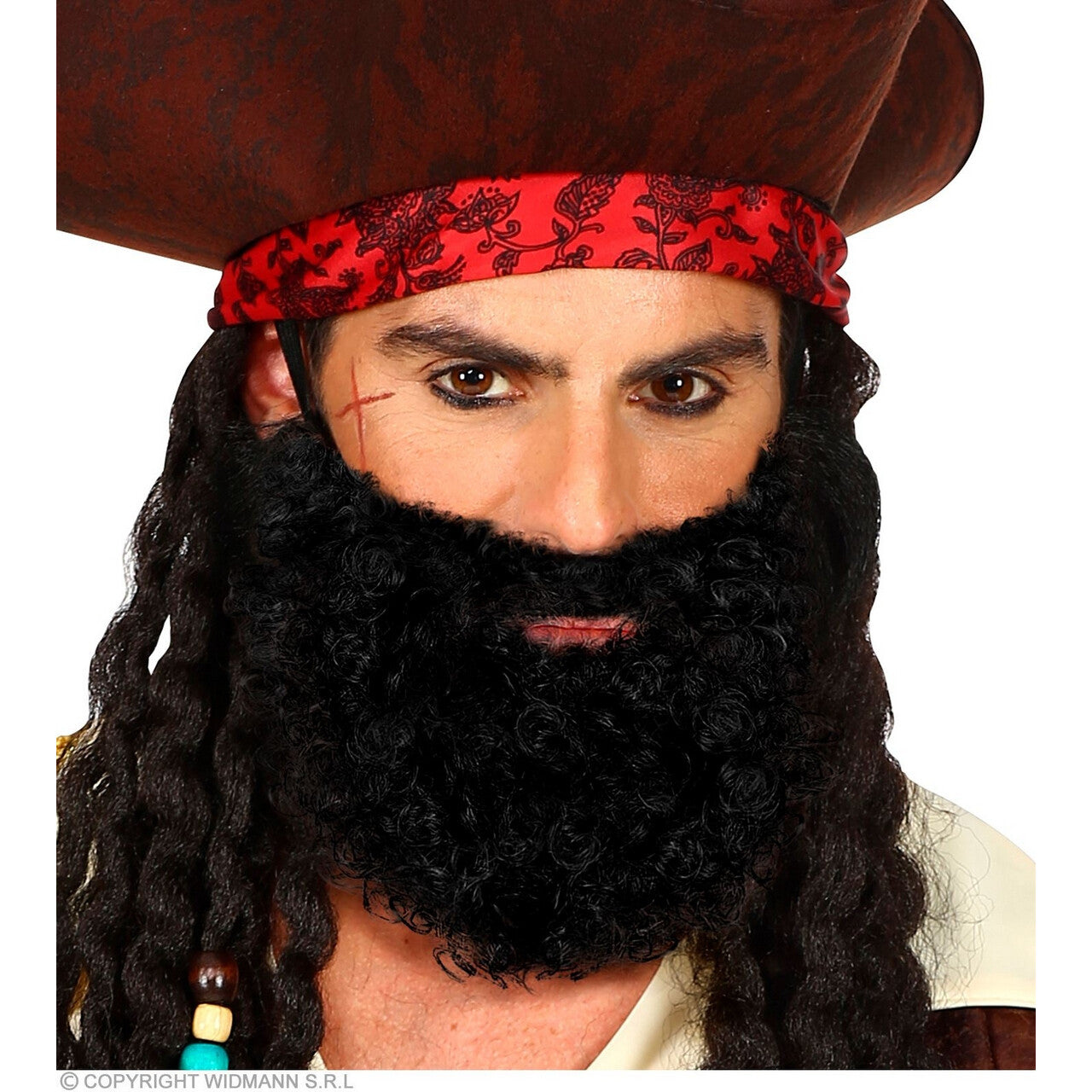Op deze afbeelding zie je een Accessoires, van het merk Widmann. Zwarte Krullen Baard En Snor