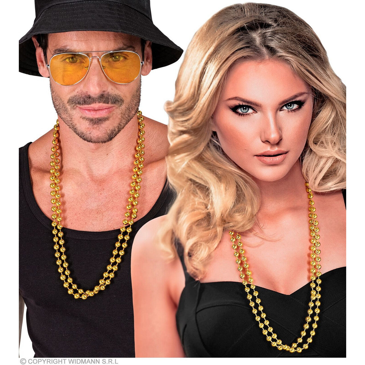 Op deze afbeelding zie je een Accessoires, van het merk Widmann. Dubbele Kralen Ketting Goud