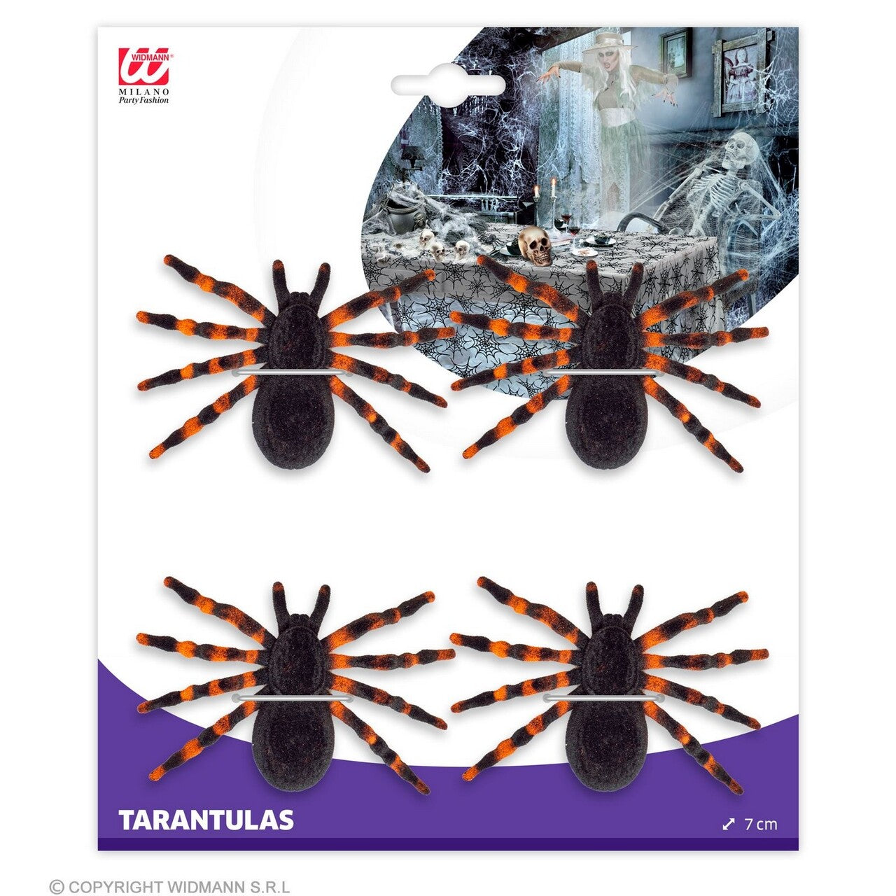 Op deze afbeelding zie je een Decoratie, van het merk Widmann. Set Van 4 Gevlekte Tarantulas