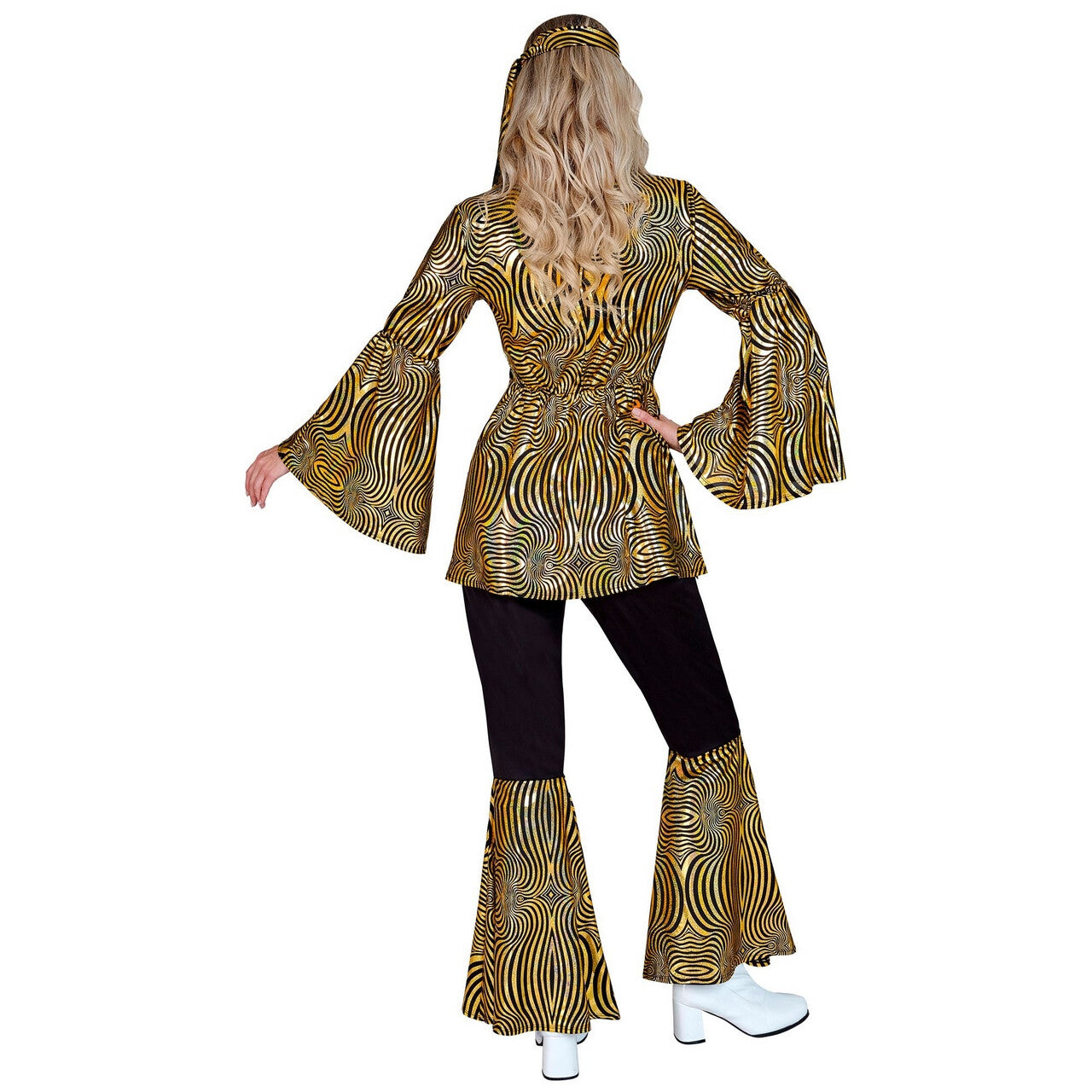 Op deze afbeelding zie je een Kostuums, van het merk Widmann. Dazzling Gold Groove Jaren 70 Style Vrouw Kostuum