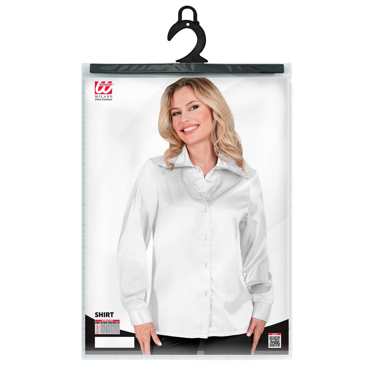 Op deze afbeelding zie je een Kostuums, van het merk Widmann. Jaren 70 Blouse Satijn Wit Vrouw