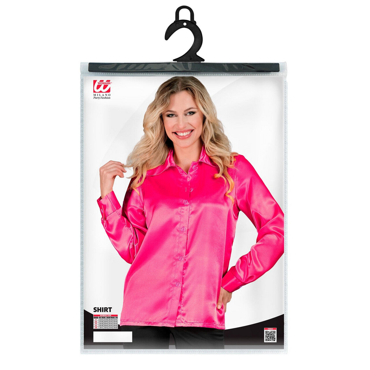 Op deze afbeelding zie je een Kostuums, van het merk Widmann. Jaren 70 Blouse Satijn Roze Vrouw