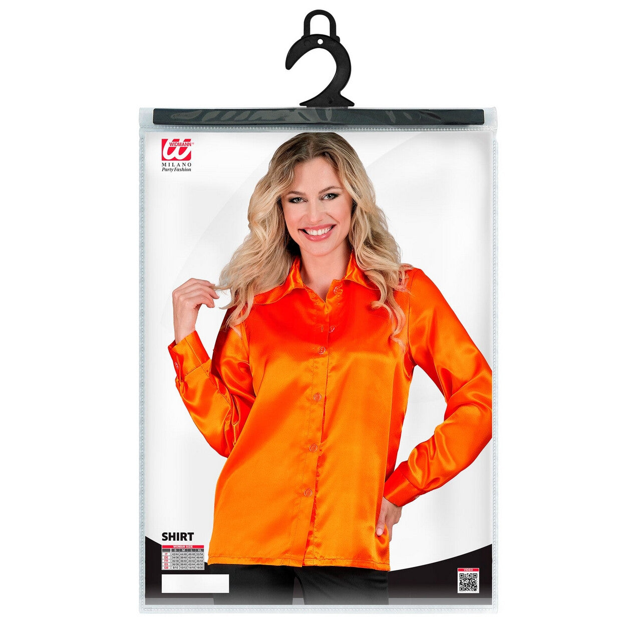 Op deze afbeelding zie je een Kostuums, van het merk Widmann. Jaren 70 Blouse Satijn Oranje Vrouw