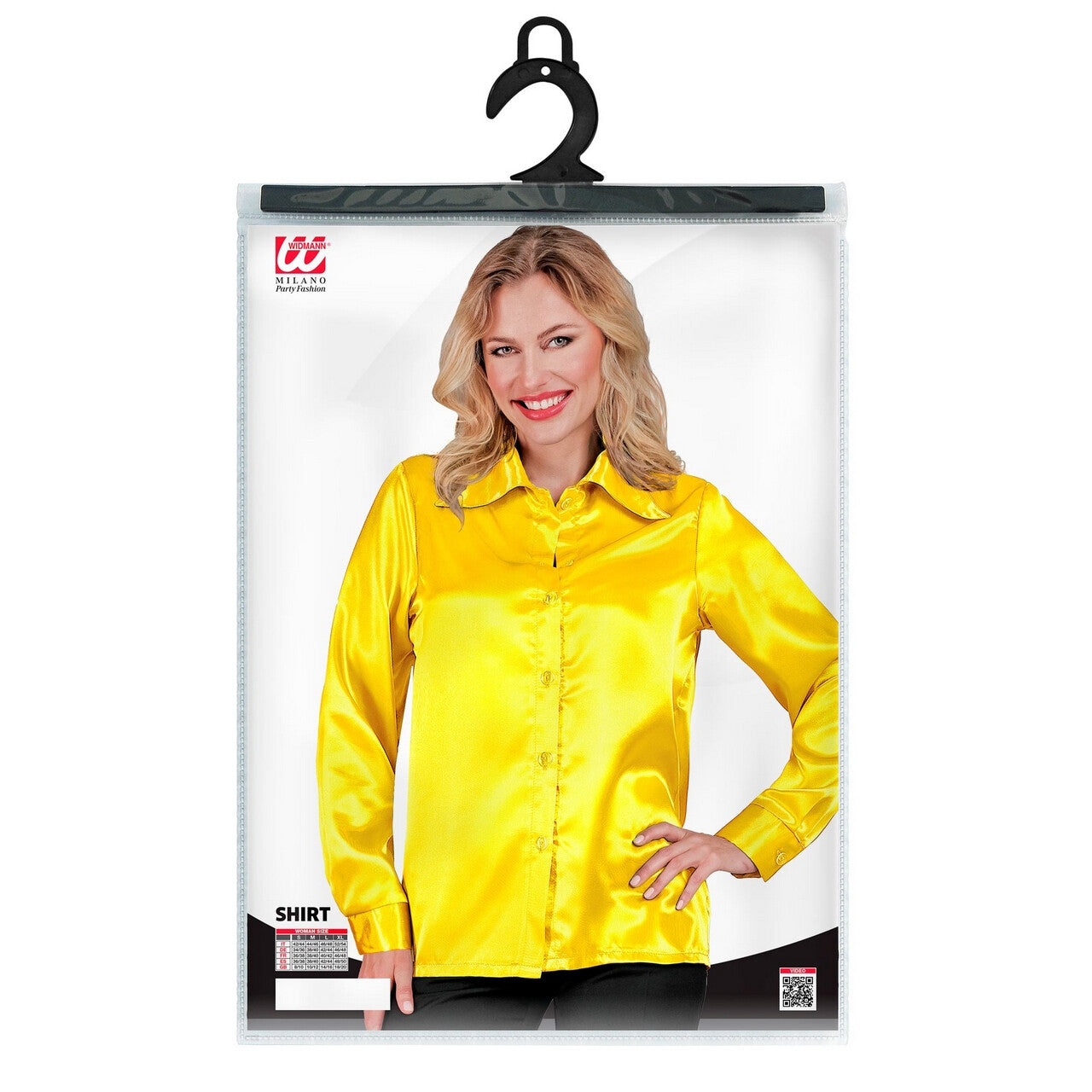 Op deze afbeelding zie je een Kostuums, van het merk Widmann. Jaren 70 Blouse Satijn Geel Vrouw