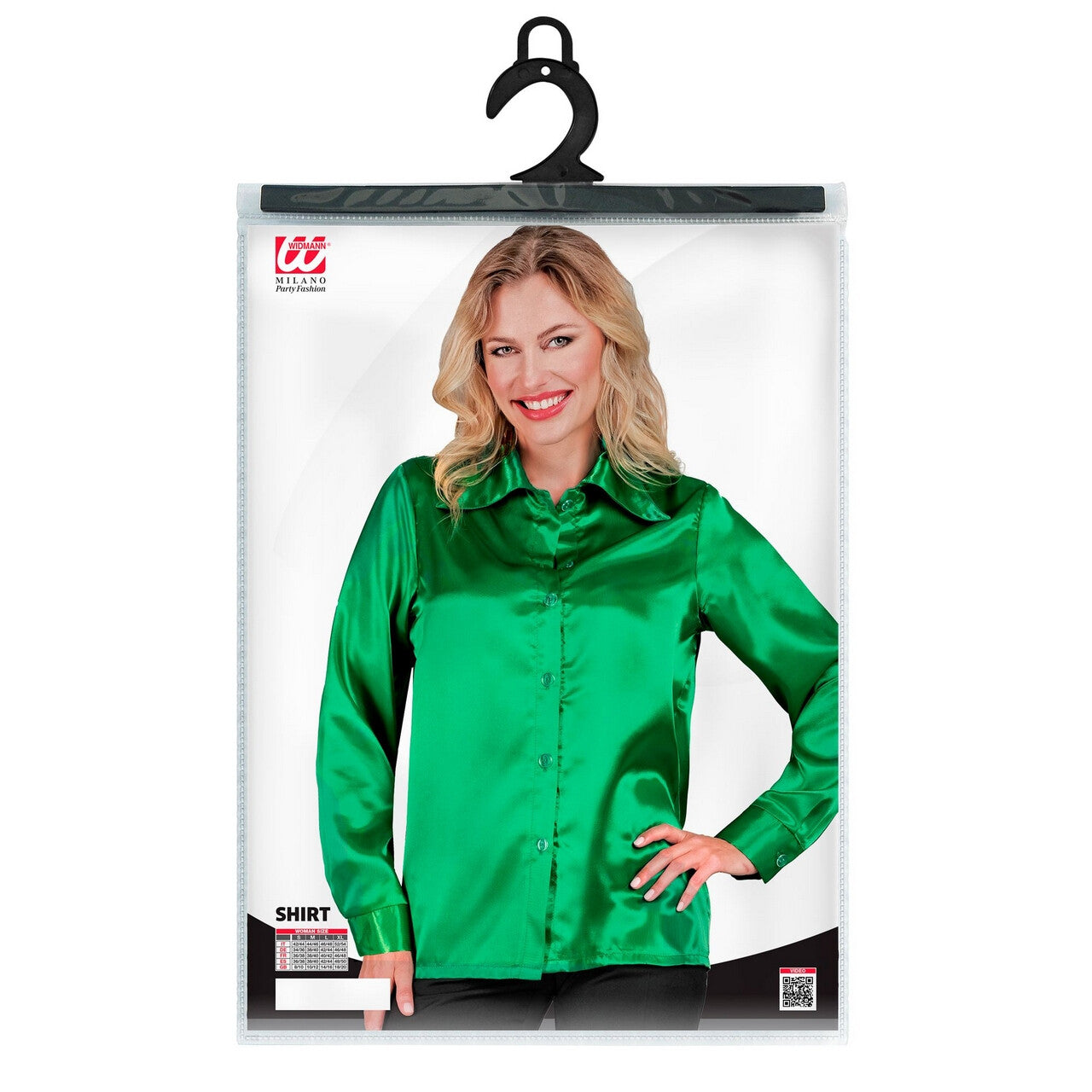 Op deze afbeelding zie je een Kostuums, van het merk Widmann. Jaren 70 Blouse Satijn Groen Vrouw