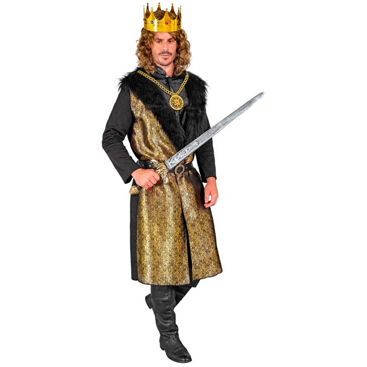 Op deze afbeelding zie je een Kostuums, van het merk Widmann. Middeleeuwse Koning Richard Gold Man Kostuum