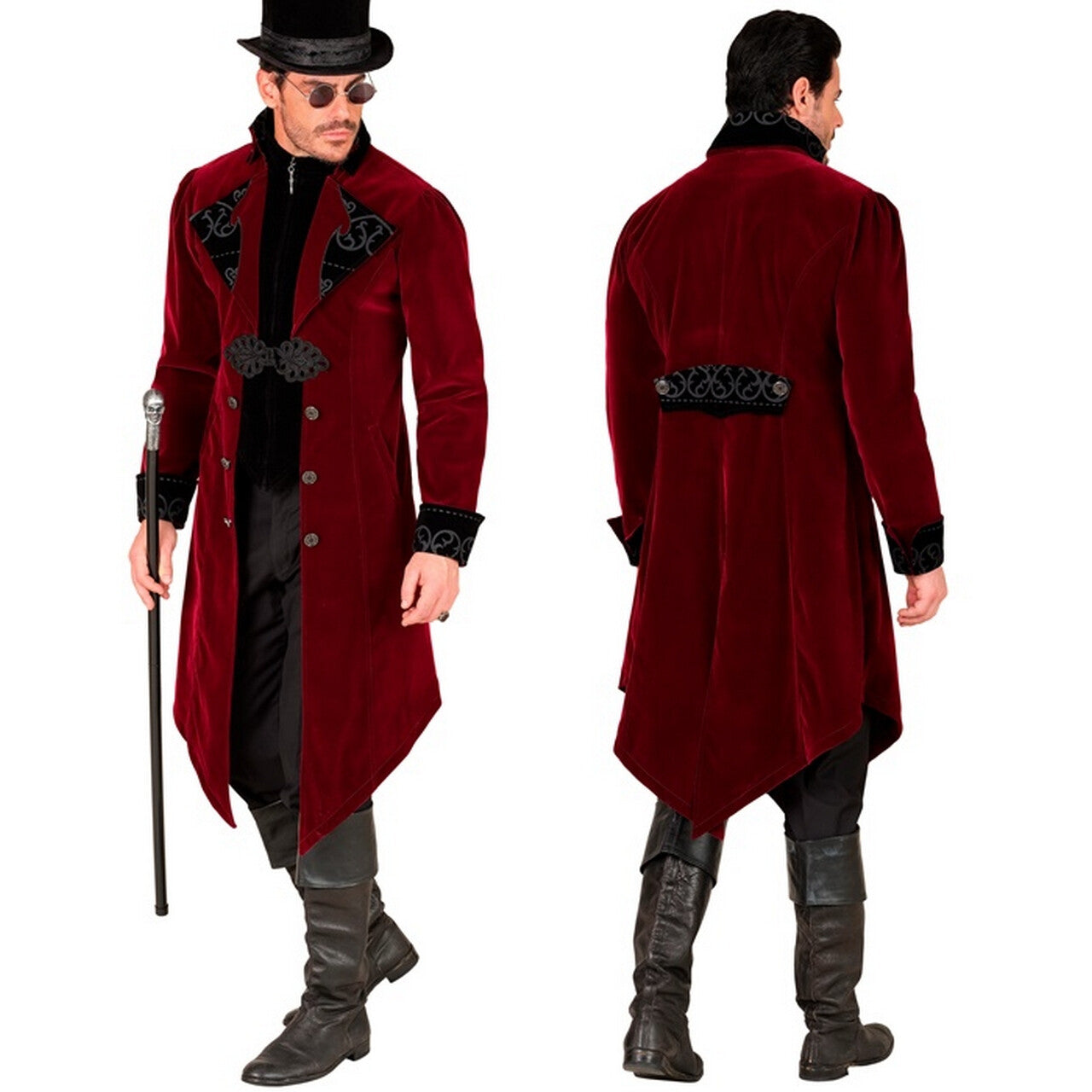 Op deze afbeelding zie je een Kostuums, van het merk Widmann. Fluwelen Jas Bordeaux Graaf Gothic Man Kostuum