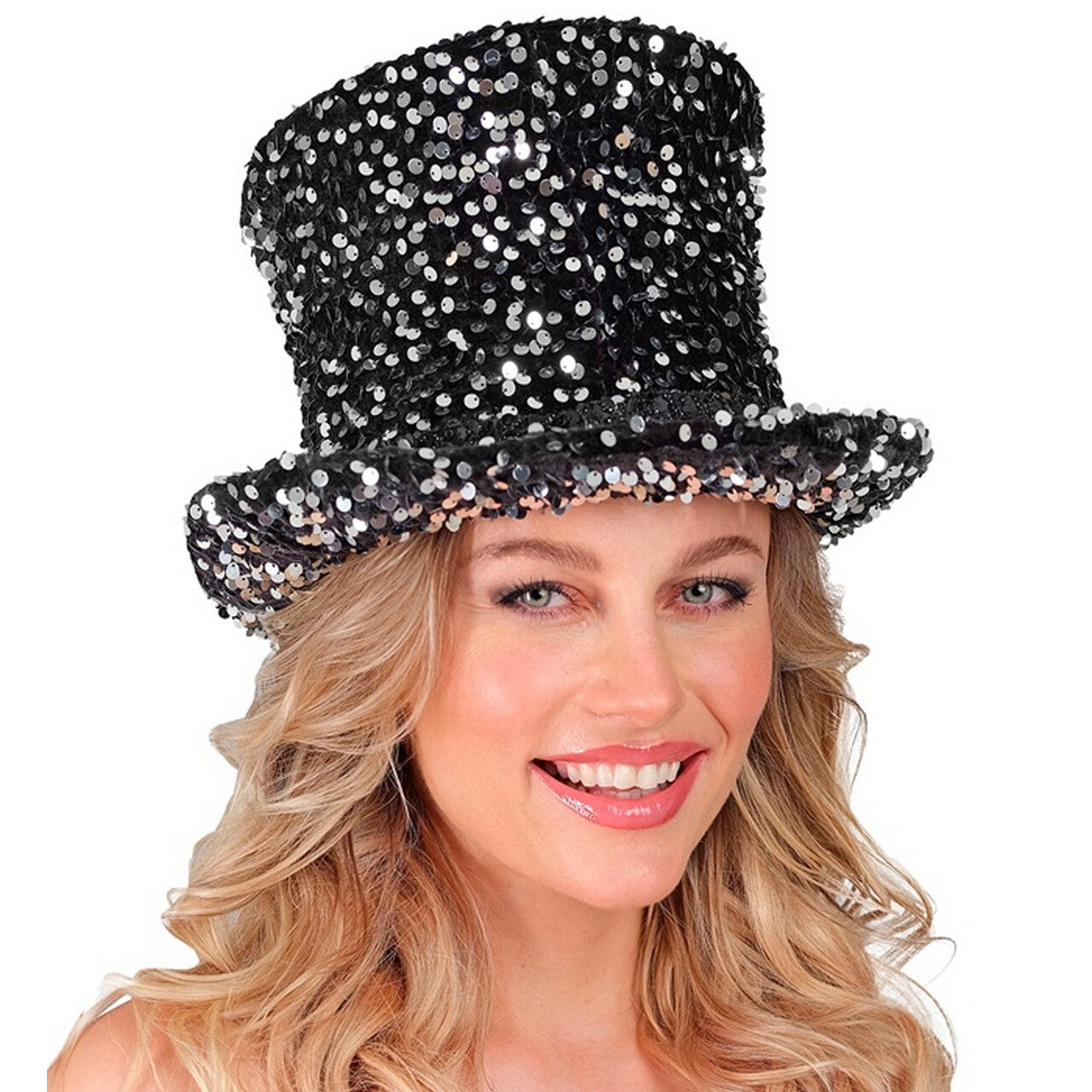 Op deze afbeelding zie je een Accessoires, van het merk Widmann. Hoge Hoed Midnight Pailletten Glam Zilver