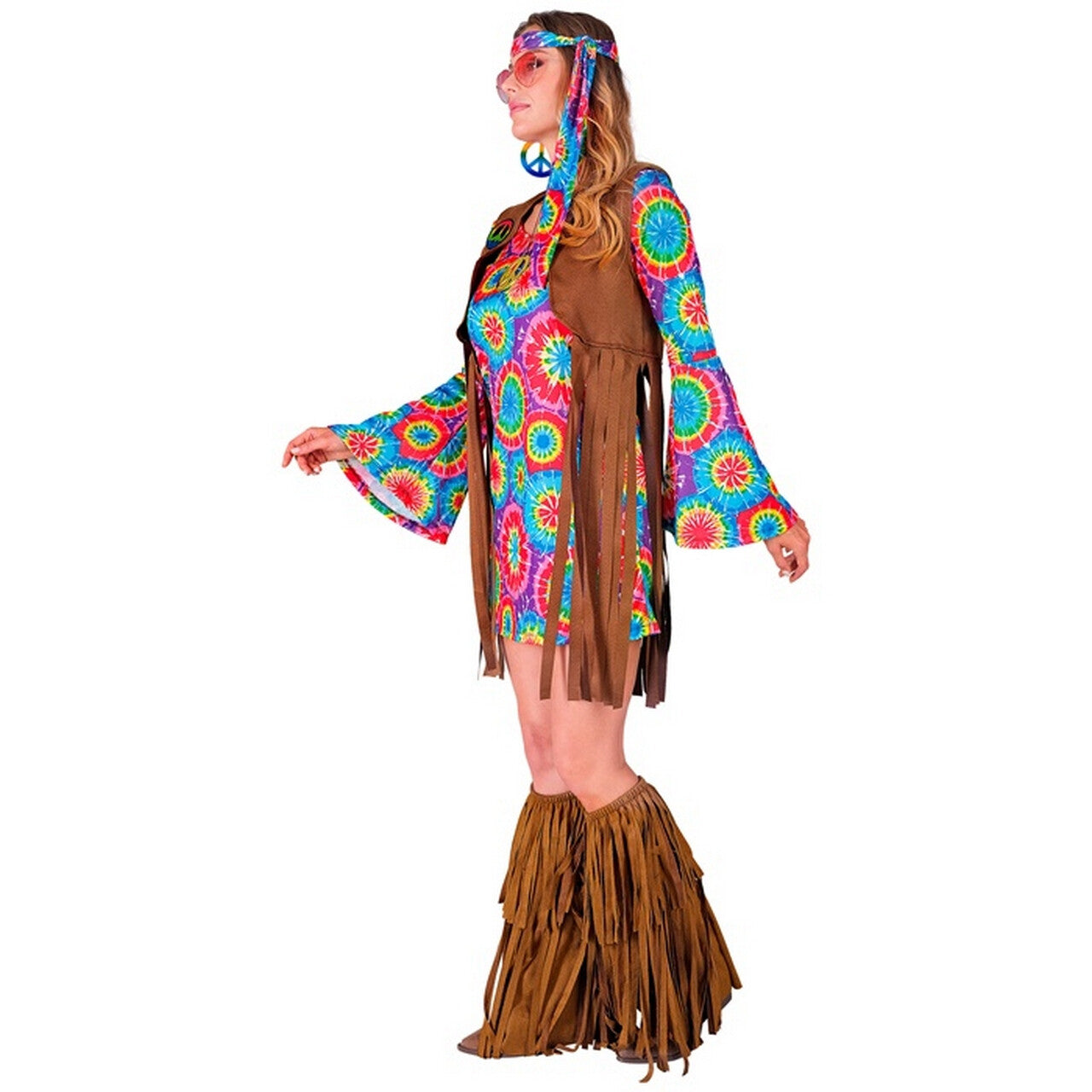 Op deze afbeelding zie je een Kostuums, van het merk Widmann. Hippie Peggy Peace Vrouw Kostuum