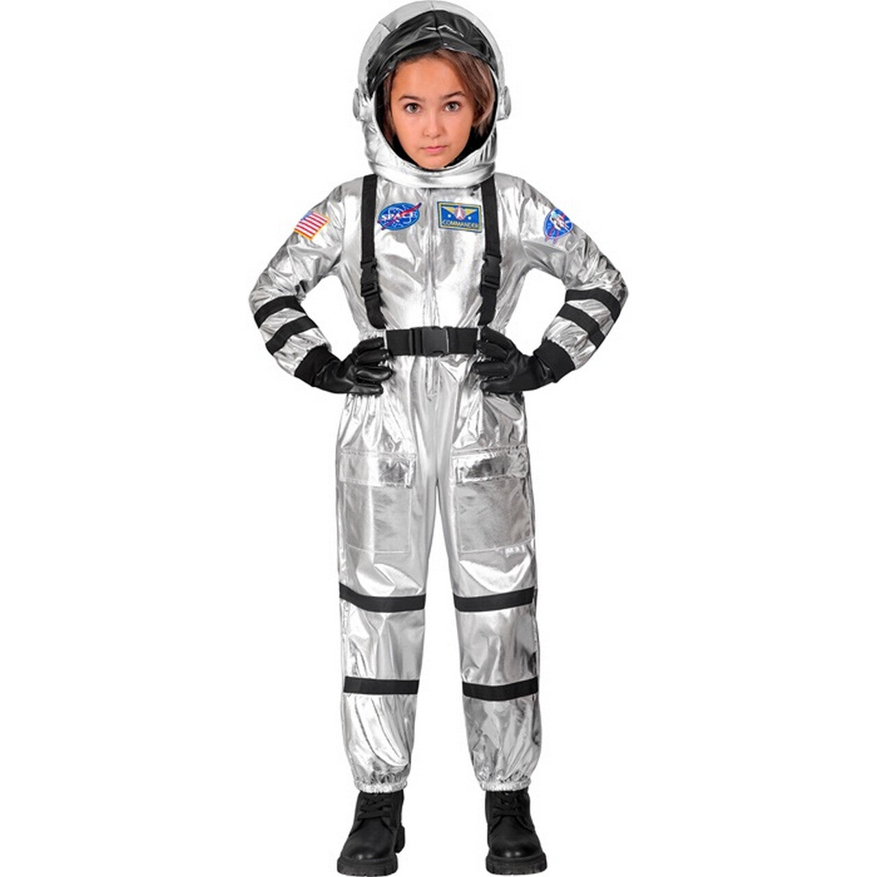 Op deze afbeelding zie je een Kostuums, van het merk Widmann. Astronaut Silver Space Kind Kostuum