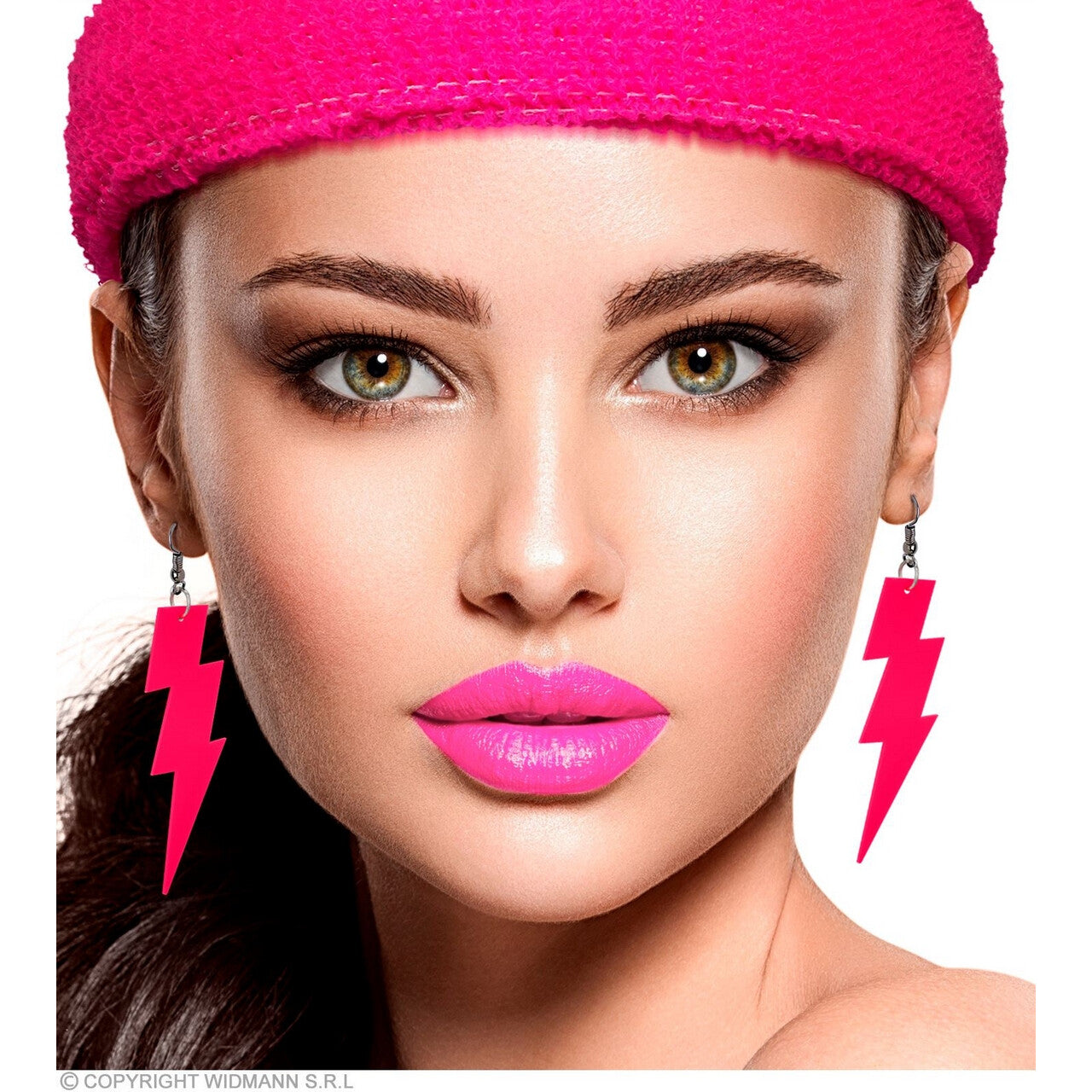 Op deze afbeelding zie je een Accessoires, van het merk Widmann. 80s Oorbellen Bliksem Neon Roze