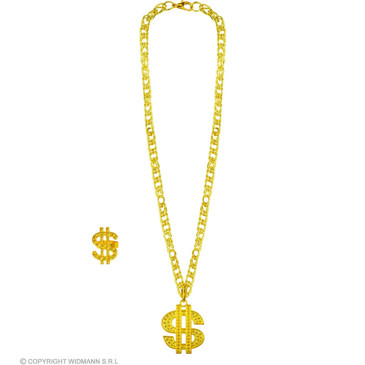 Op deze afbeelding zie je een Accessoires, van het merk Widmann. Set Ketting En Ring Dollarteken Goud
