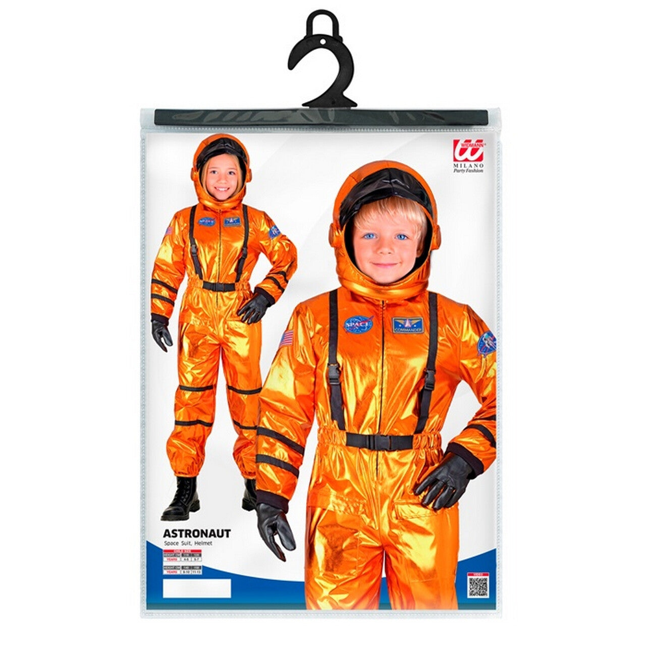 Op deze afbeelding zie je een Kostuums, van het merk Widmann. Astronaut Orange Sky Kind Kostuum