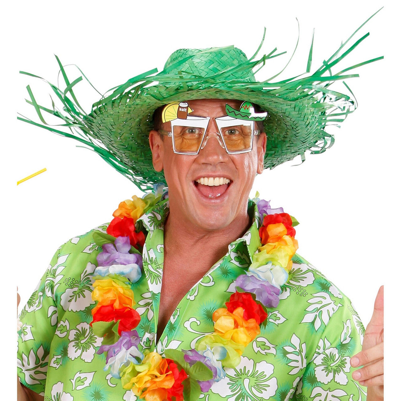Op deze afbeelding zie je een Accessoires, van het merk Widmann. Zomer Festival Strohoed Groen