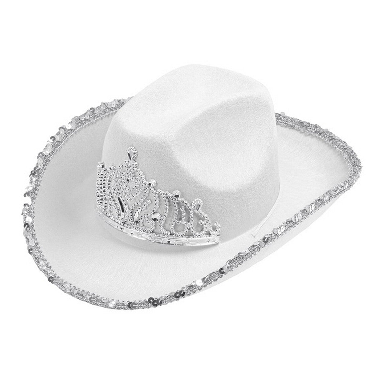 Op deze afbeelding zie je een Accessoires, van het merk Widmann. Glam Cowboy Hoed Wit Met Zilver