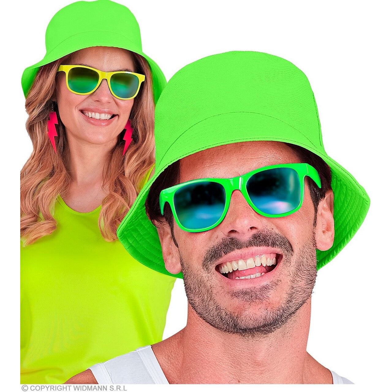 Op deze afbeelding zie je een Accessoires, van het merk Widmann. Bucket Hat Neon Groen Pop Festival